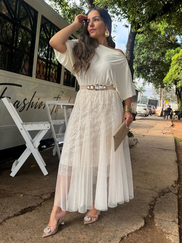 Saia Renda com Lantejoulas - Closet Fashion Truck