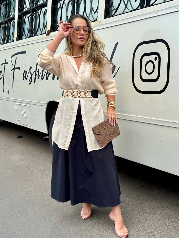 Saia Tricoline com Cinto - Closet Fashion Truck