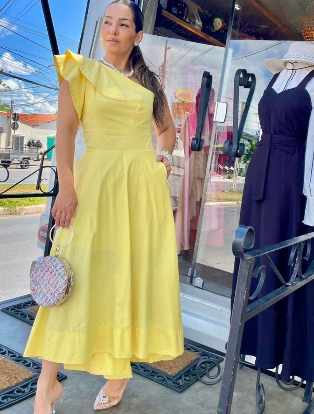 Vestido Tricoline Nula Manga Folha