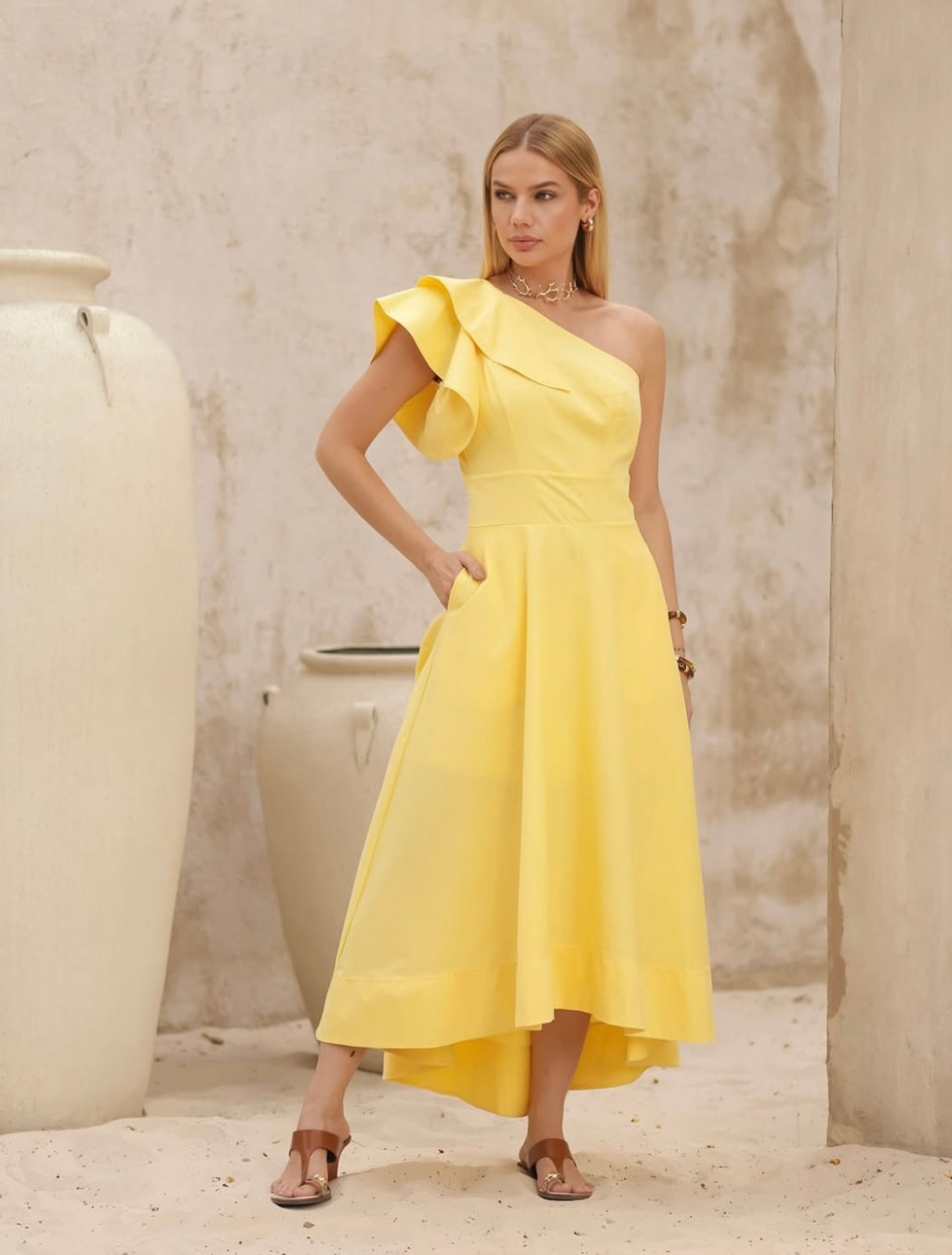 Vestido Tricoline Nula Manga Folha - Imagem 3