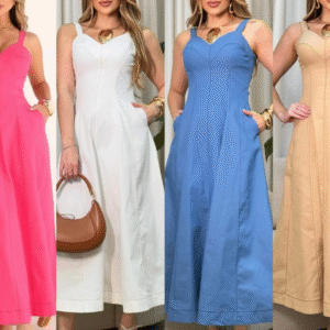 Vestido longo Pesponto