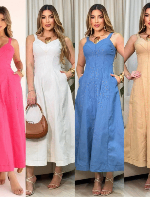 Vestido longo Pesponto