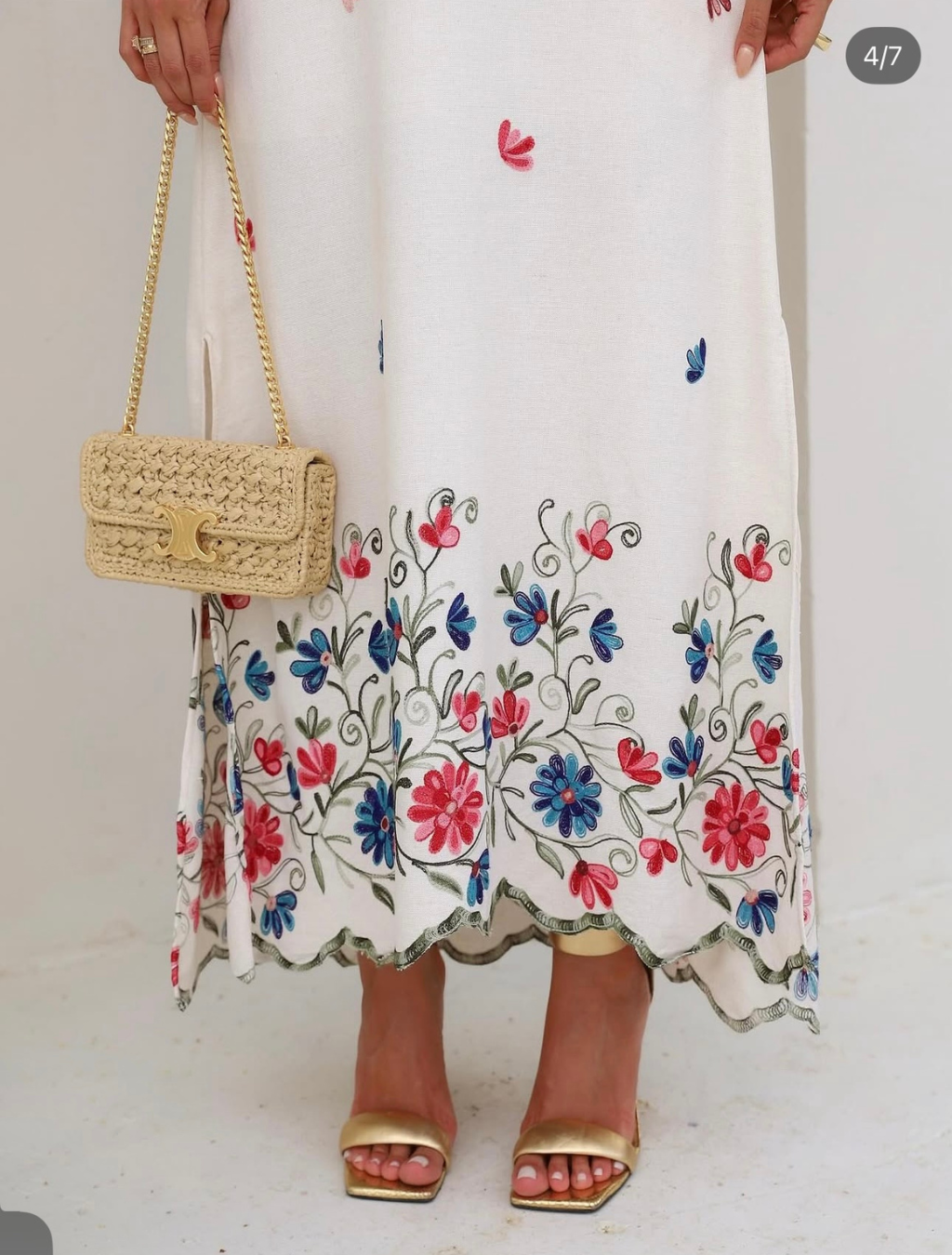 Vestido Linho Bordado Reto - Imagem 4