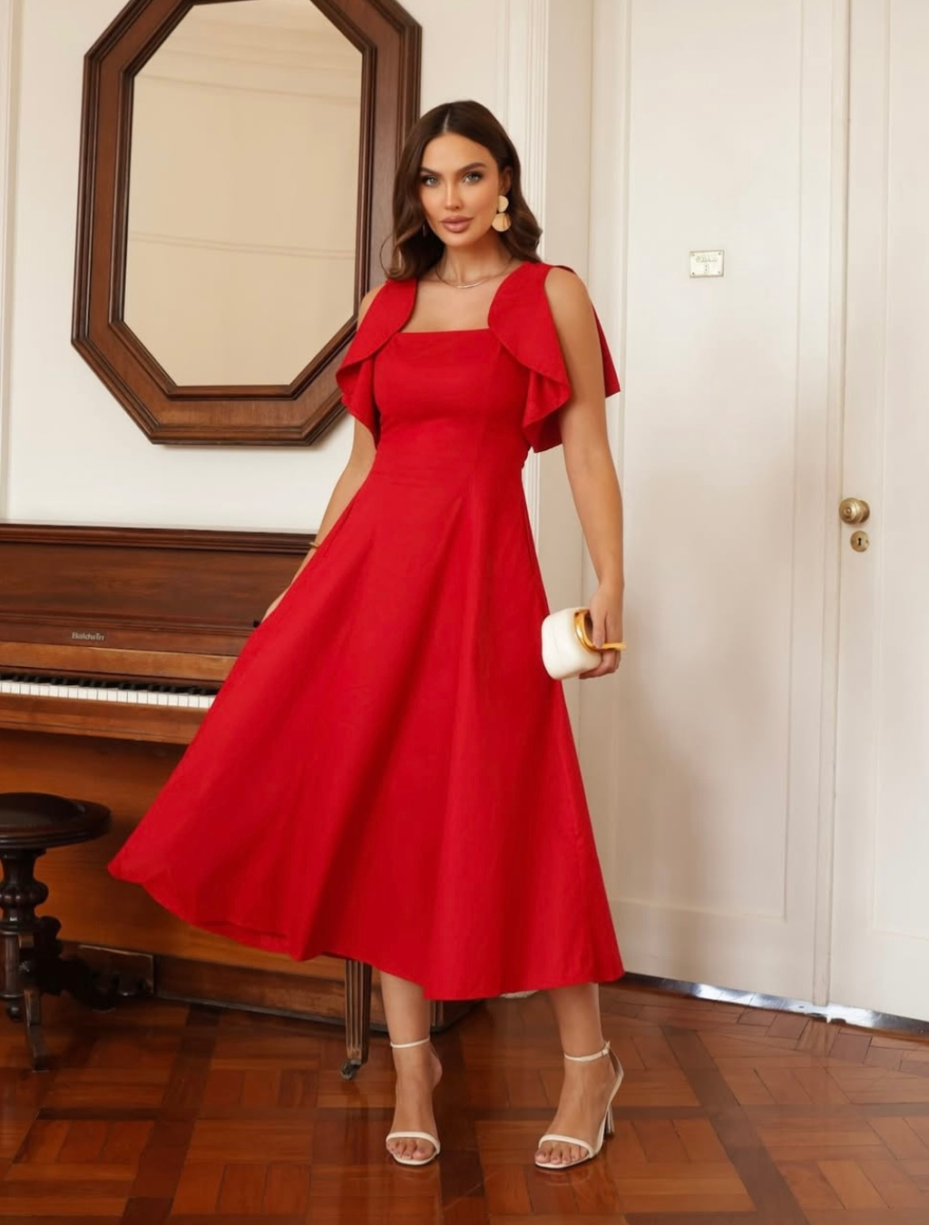 vestido Tricoline Manga Flor - Imagem 5