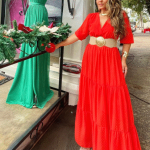 Vestido Longo Manga 3/4