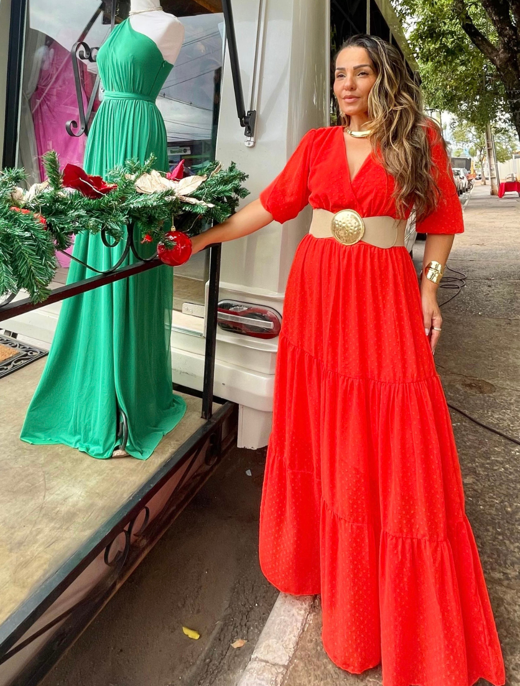 Vestido Longo Manga 3/4