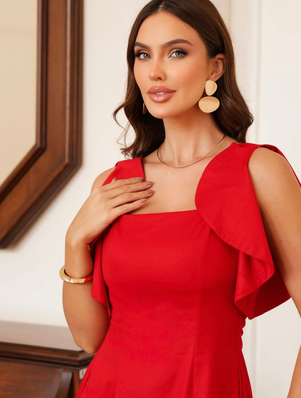 vestido Tricoline Manga Flor - Imagem 4