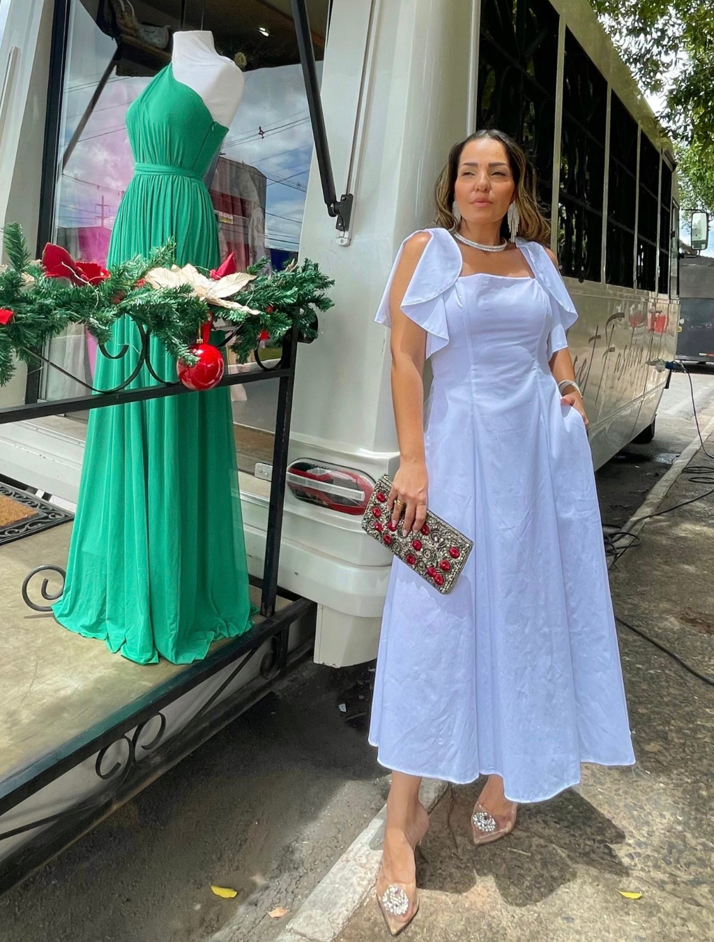 vestido Tricoline Manga Flor - Imagem 3