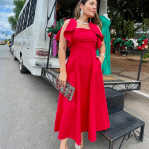 vestido Tricoline Manga Flor