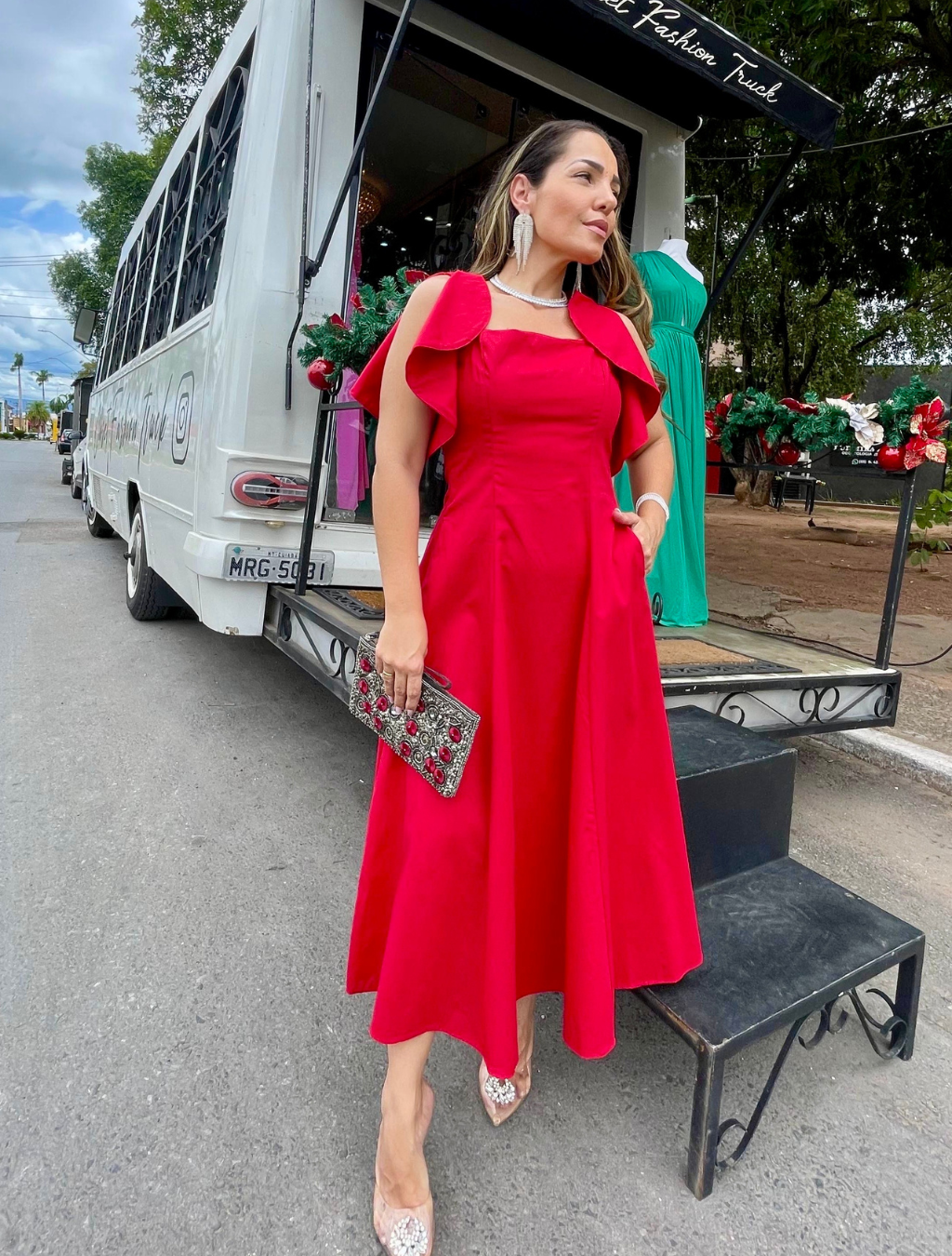 vestido Tricoline Manga Flor